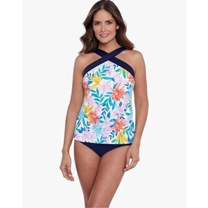 Shapesolver colorful tropical flower high neck tankini top